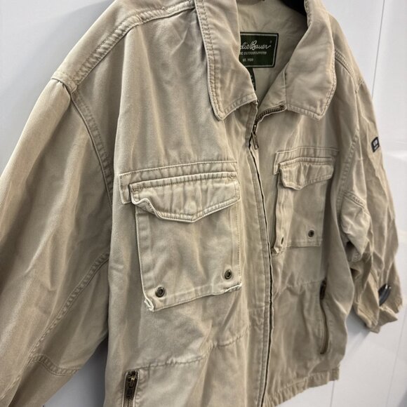 Eddie Bauer Field Chore Jacket Mens Large Tan Full-Zip Distressed (F31) - Picture 2 of 11